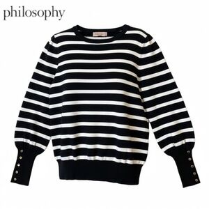 Philosophy Black & White Striped Sweater with Banded Cuffs & Gold Buttons, NEW